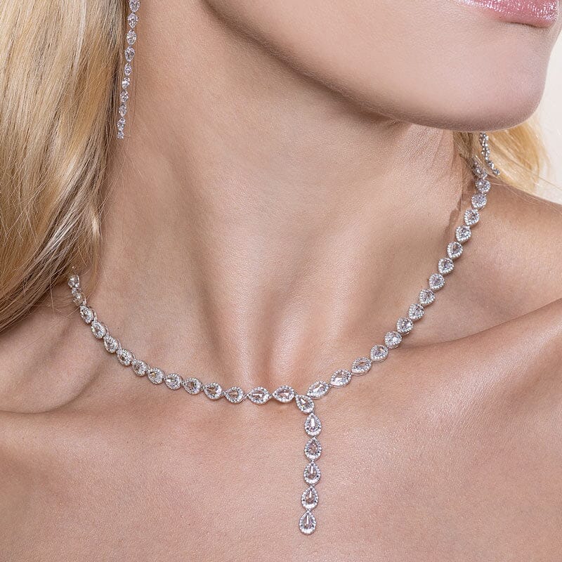 Image of 64facets diamond lariat tennis necklace set in 18k gold